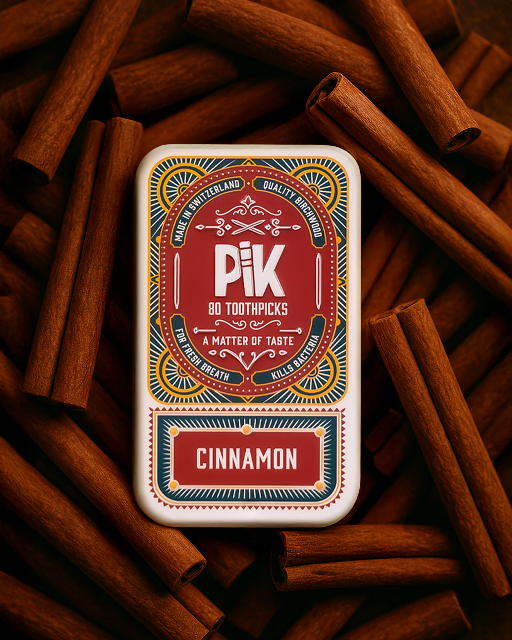 Pik Cinnamon Toothpicks – bold natural flavour on Swiss birchwood with organic essential oil, a spicy smoking alternative