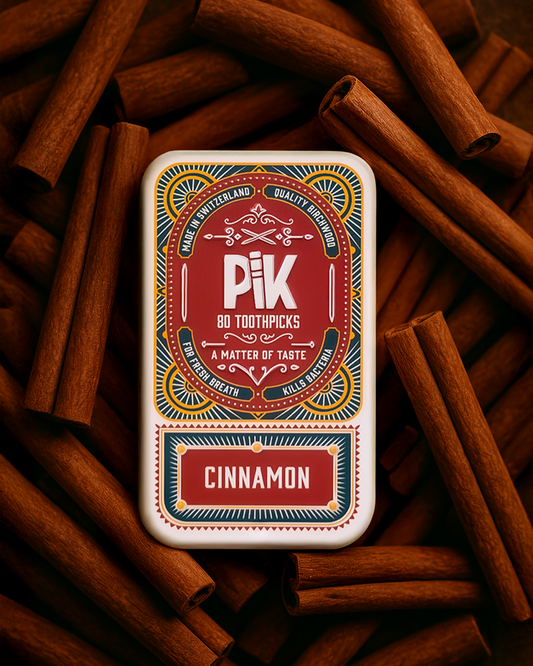 Pik Cinnamon Toothpicks – bold natural flavour on Swiss birchwood with organic essential oil, a spicy smoking alternative